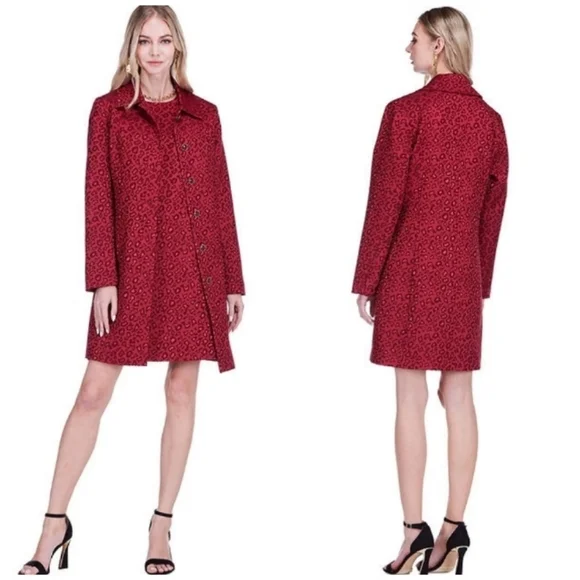 Jade Red Collar Fitted Coat Cheetah Print Brocade Size XL - Picture 7 of 14